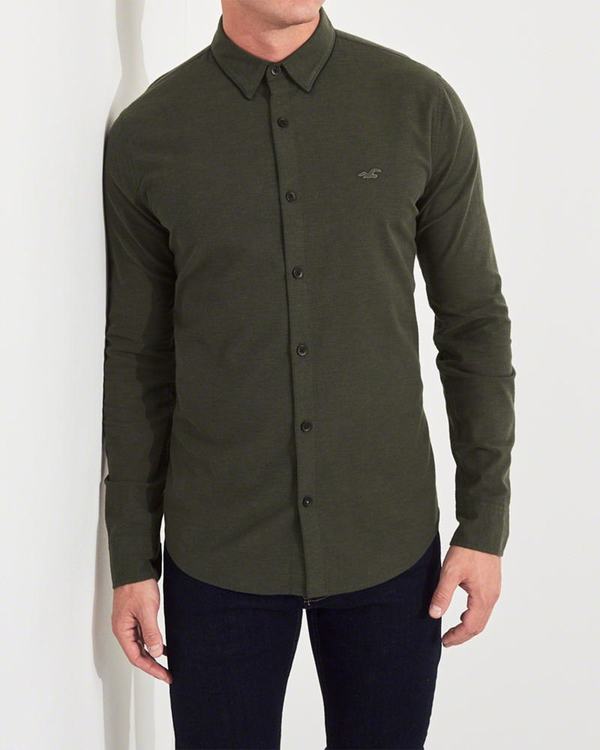 Camicie Hollister Uomo Stretch Oxford Muscle Fit Verde Oliva Italia (812NFSJT)